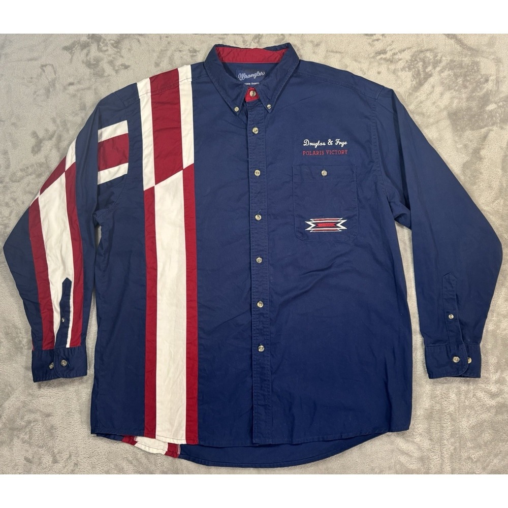 Wrangler Shirt Mens XL Red White Blue Western Button Down Chest Pocket Patriotic